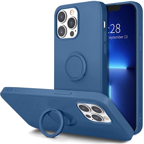 iPhone 12/12 Pro - Silikonecover med Magnetisk Ringholder Vælg Farve Blå