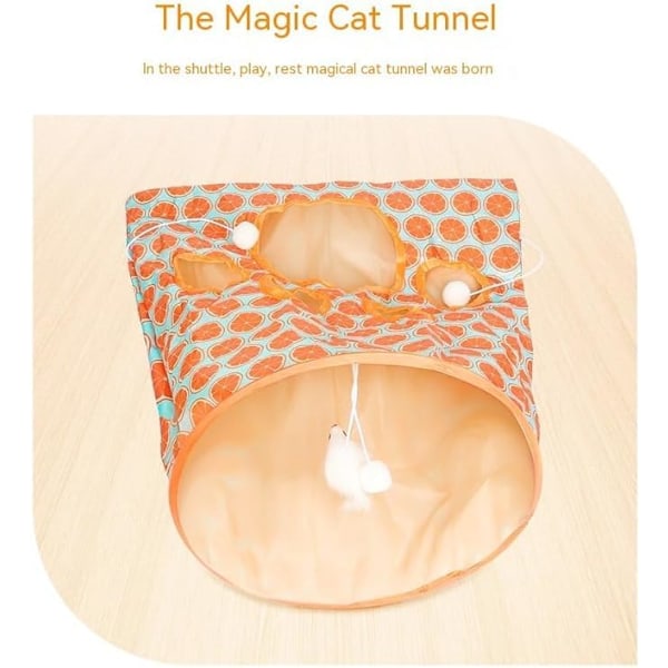 Ny husdjurskatt lektunnel leksak, hopfällbar interaktiv kattborr väska husdjursleksak med plyschboll katt själv interaktiva leksaker (orange)