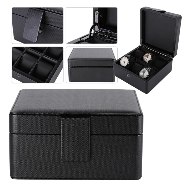 PU Läder Praktisk watch Förvaringsbox Display Organizer med ringspår (svart)