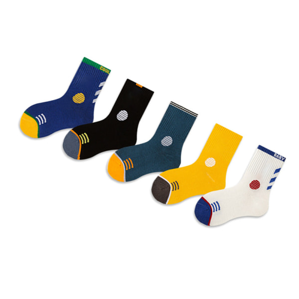 5 par sportsokker for barn svettetransporterende pustende brev trykt mote sport mid tube sokker S