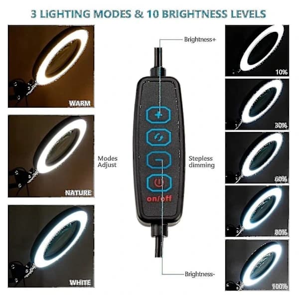 LED-suurennuslasi valolla, 3 väriä ja 10 kirkkaustasoa