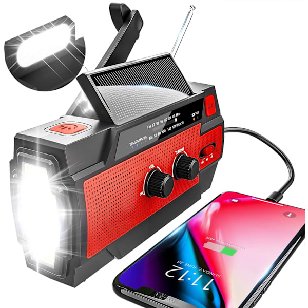 Nödradio med vev, solceller och AM/FM, inbyggt 4000 mAh