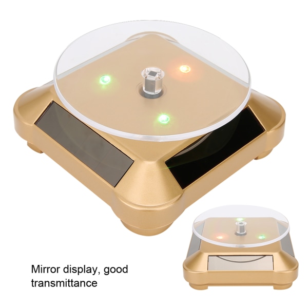 Solcelledrevet LED elektrisk roterende platespiller-skjermstativ for smykker PhoneGold med lys
