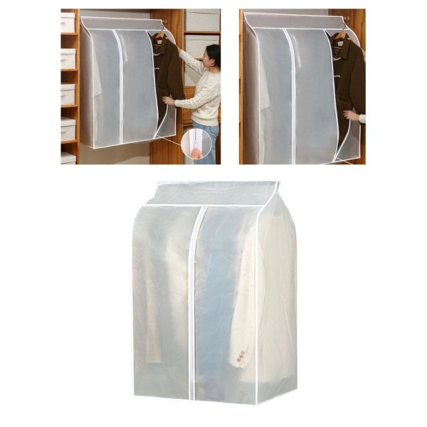 Stort plaggdeksel Gjennomsiktig Enkelt å installere Hengende klær Oppbevaringspose Støvdeksel med krok og løkke