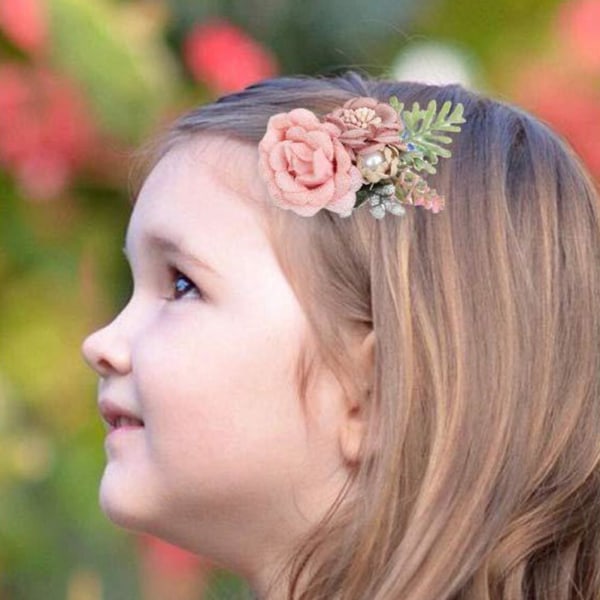 8 stk kunstige blomsterhårspenner for jenter med blader falske forale hårklemmer Baby hodeplagg Hårtilbehør F Str.