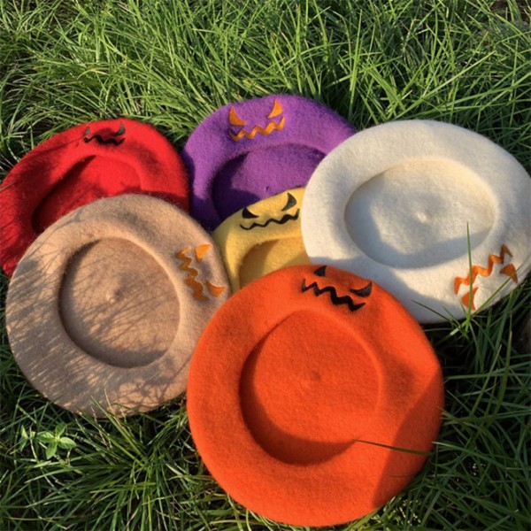 Halloween græskar basker vintage kunstnerhat Kawaii søde kvinder kasket varm filt maler efterår vinter hat