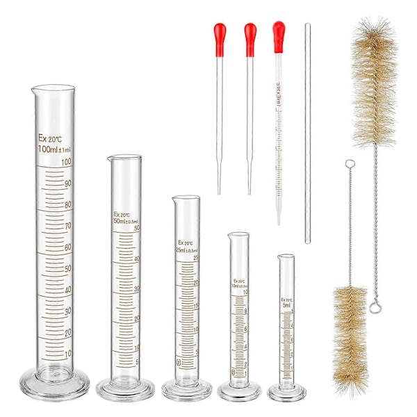 Glas Mätcylindrar Set, Premium Borosilikatcylindrar Kit med 3 Pipetter + 2 Borstar.pa