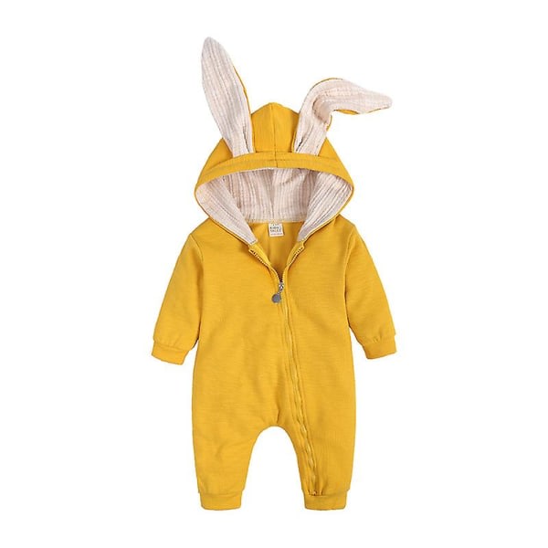 Baby isot korvat kani yksiosainen hupullinen vetoketju, hiipivät vaatteet puuvilla keltainen 80