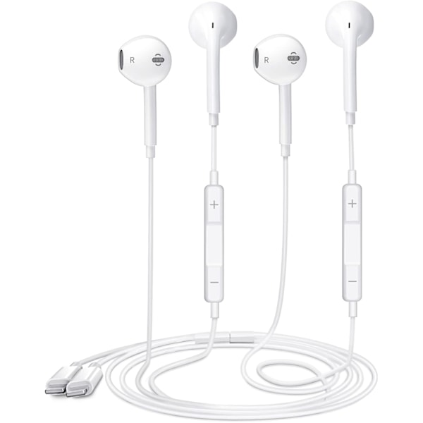 2-pack - Apple Earbuds med Lightning-kontakt [Apple MFi Certifierad] iPhone-hörlurar (inbyggd mikrofon och volymkontroll) Brusreducerande Headp