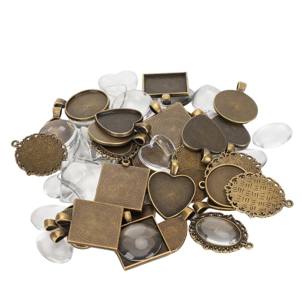 Hjerte i metall, dråpeformet ovel-anheng, basebrett glasskupler Smykker gjør-det-selv-verktøytilbehør