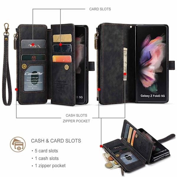 Case for Samsung Galaxy Z Fold 4, New Retro Wallet Case with Card Slots, Multifunctional Case with Magnetic Stand, Strap and Zipper