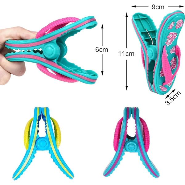 2 stk. klemmer til solstole - Flerfarvede klipklapper - Strandhåndklædeklemmer - Stærke strandstolsklemme - Tøjepinde - Stor nyhed