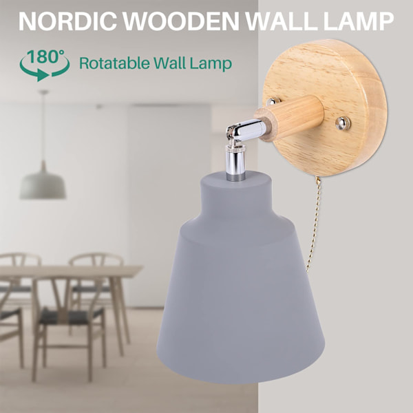 Trævæglampe LED-væglampe med kontakt til natbord, soveværelse, gang, badeværelse, indendørs, uden E27-pære