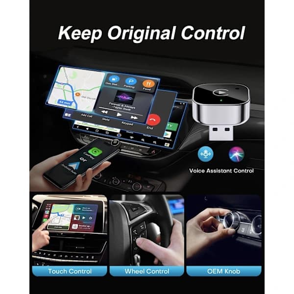 Oppgradert trådløs CarPlay og Android Auto-adapter for iOS 10 og Android 11