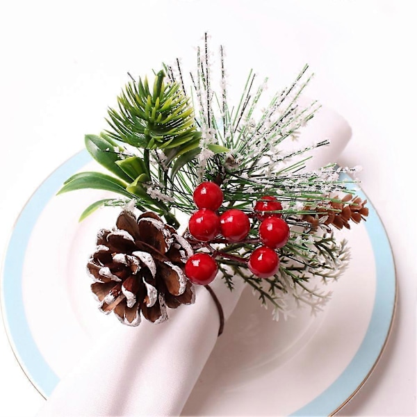 Servettringar Set om 6 Tallbarrsbär Jul Thanksgiving Högtid Rustik Bondgård Servett Ri.pa