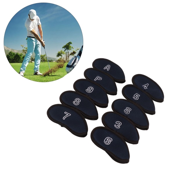 10 stk Golfjernbetræk sæt med numre Vandtæt golfhovedbetræk Beskyttende hovedbetræk til banetræning Mørkeblå