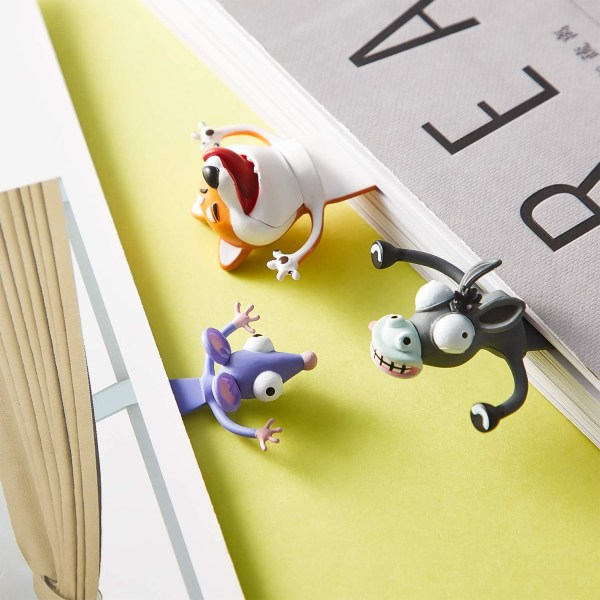 3 stycken 3D tecknade djurbokmärken Wacky Palz bokmärke PVC djurbokmärke 3 söta squishy djurpapper för barn S