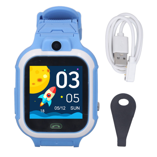 Kids Smart Watch IP67 Vanntett Multifunksjonell 4G Calling Voice Message Intelligent Watch for Children Blå