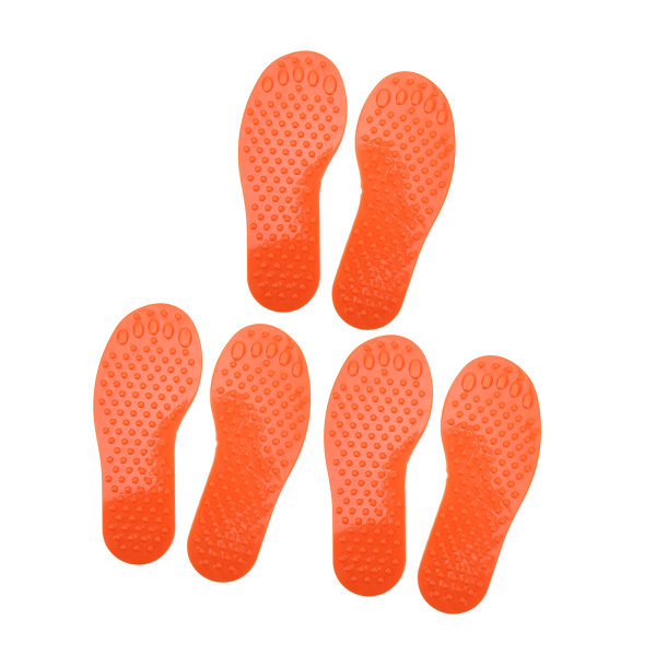 3 par fotspormarkør PVC fargerik fotformet treningspute for innendørs utendørs oransje