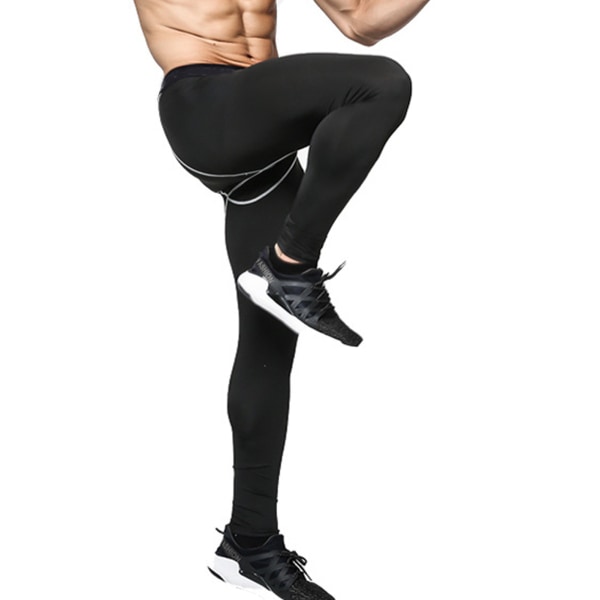Tighta Leggings Elastisk polyester Snabbtorkande kompressionsbyxor för män för Fitness Workout Svart XL