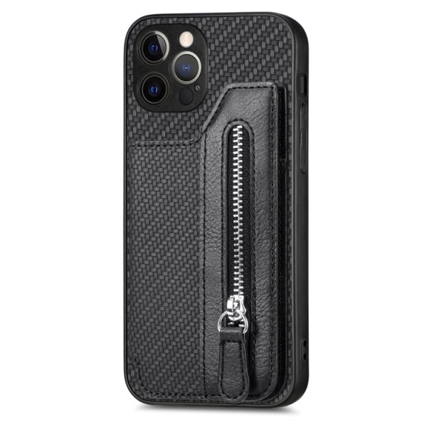 Flip Zipper Wallet Case for iPhone 12 Pro Max Svart