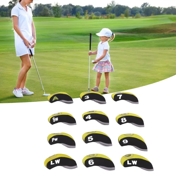 12 STK Golfkøllehovedbeskytter Neopren Ridsesikker Golfkøllehovedbeskytter til udendørs sort og gul