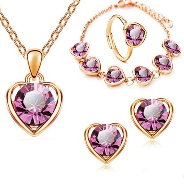 Crystal Heart Halsband Örhängen GULD&ROSE Guld&Rosa Gold&Pink