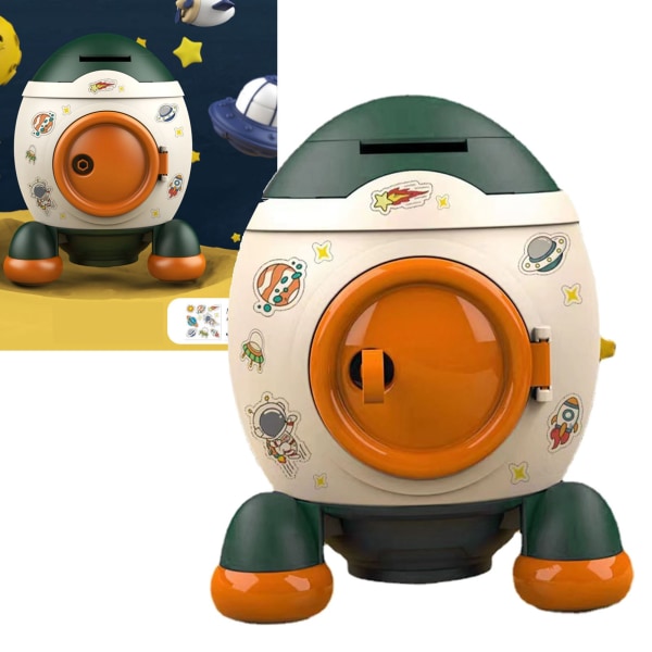 Tecknad stil Space Rocket Spargris Pengar Bank Pengar Spara Jar Pojkar Flickor Present Morandi Green