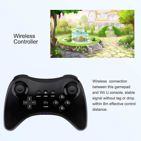 Paris_Pro-kontroll för Wii U, Trådlös Handkontroll för Nintendo Wii U-konsol Gamepad Joystick Dubbla Analoga Spelkontroller (Svart)