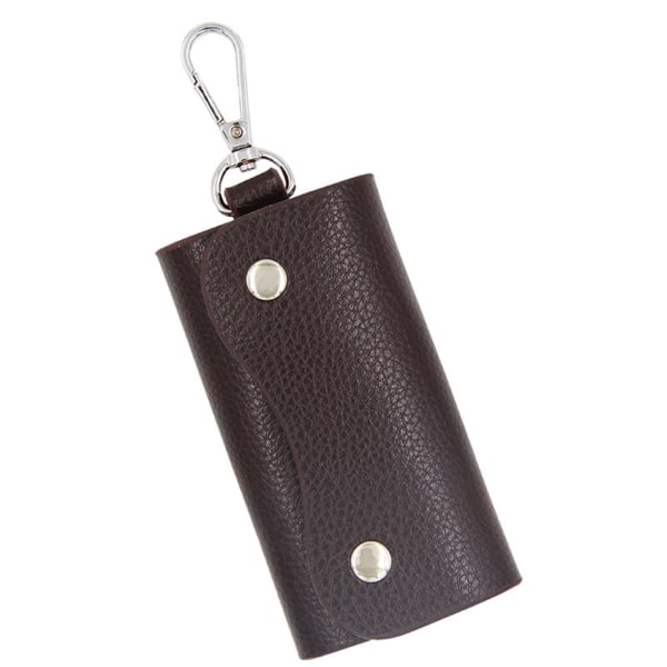 Mode liten lädernyckelväska Stor kapacitet bærebar nyckelväska for adgangskort nyckel Lychee Dark Coffee