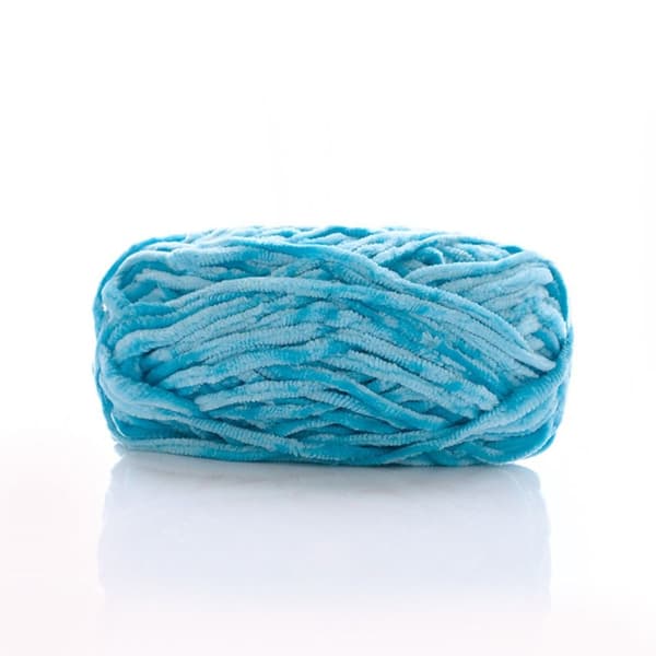 Chenille-sammetgarn Chunky stickade kardade trådar BLÅ blue
