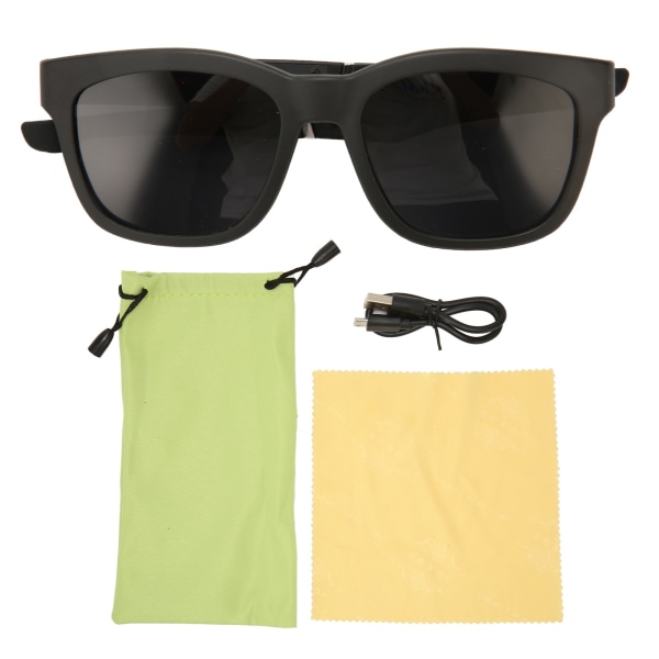 Smarte Bluetooth-briller Benledning Støyreduksjon Bluetooth 5.0 trådløse solbriller for ferie Strandkjøring Svart
