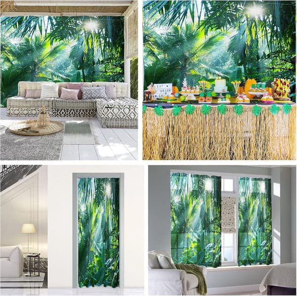 Badeforhæng, 100% polyester, vandtæt og skimmelresistent, tropisk bladdesign til badeværelset, grøn, 180 x 200 cm
