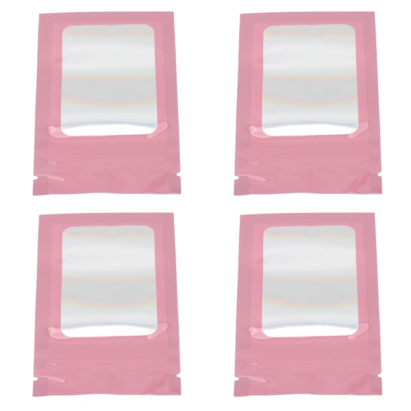 100 stk Ziplock-poser Selvforseglende holografiske genanvendelige fødevareopbevaringsposer med hængende hul Pink