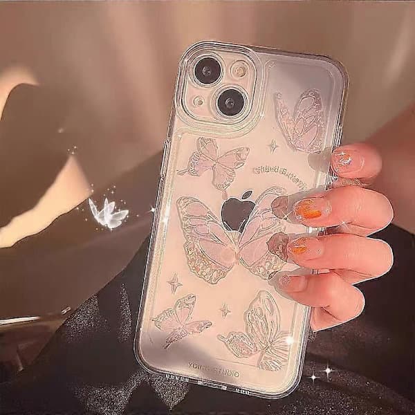 iPhone 12 Deksel med Sommerfugldesign - Stilig Glitterdeksel for Kvinner & Tenåringer