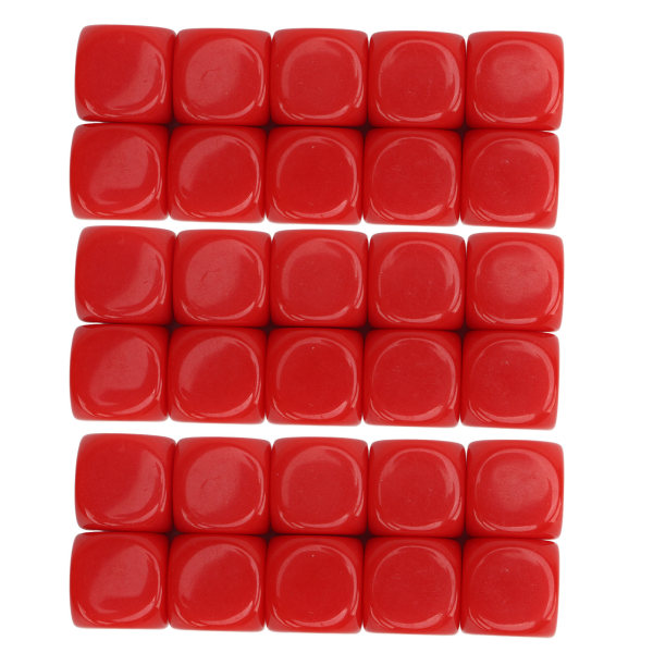 30 kpl 16 mm:n tyhjä set, muovinen pyöristetyt 6-sivuiset noppakuutiot pelijuhliin, tee-se-itse-tarra, matematiikan opetus, punainen