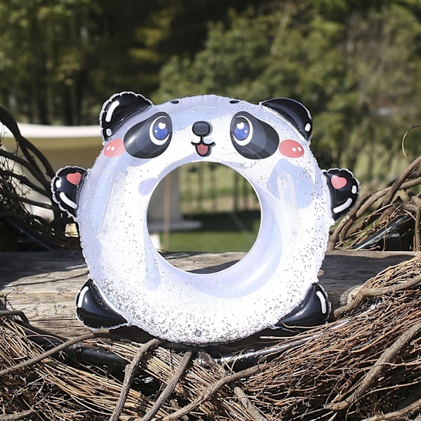 Oppustelig pool float tube med pailletter, sød panda, transparent svømmering med håndtag til ring, tykkere vandlegetøj