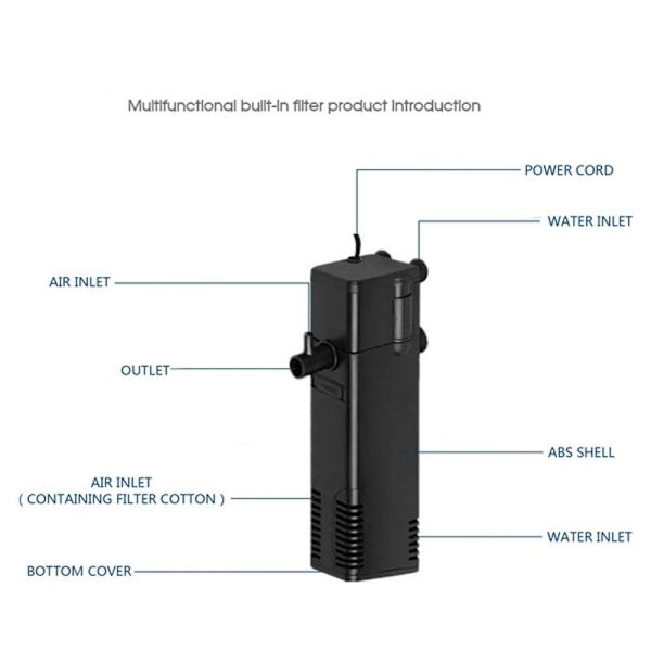 Opgraderet Akvarium Filter Nedsænkelig Strøm Intern Filter til Fisketank Filterpumpe 3 i 1 Spray Flow Biologiske Filter 3W/4W/8W/22W