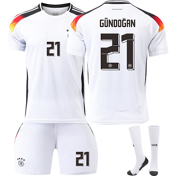 2024 UEFA EM nr. 21 GUNDOGAN Barn Fotballtrøye Kit Hjem Hvit Home White L