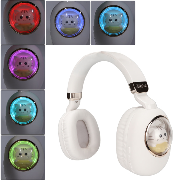 Bluetooth pelikuulokkeet Söpö sarjakuva langalliset langattomat stereokuulokkeet LED-valolla peleille elokuville musiikki Valkoinen