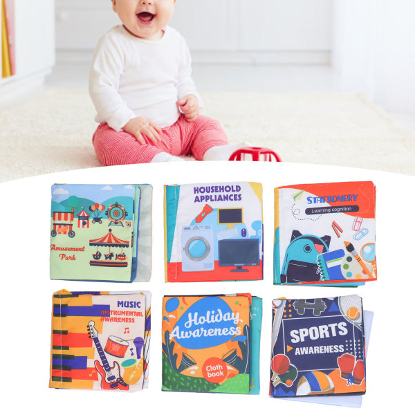 6st tygbok Tvättbar tårbeständighet Färgglada bilder Säkra baby leksaker