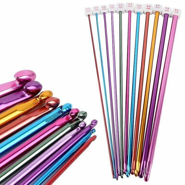 Set med 11 10,6\" 2-8 mm tunisiska virknålar i aluminium