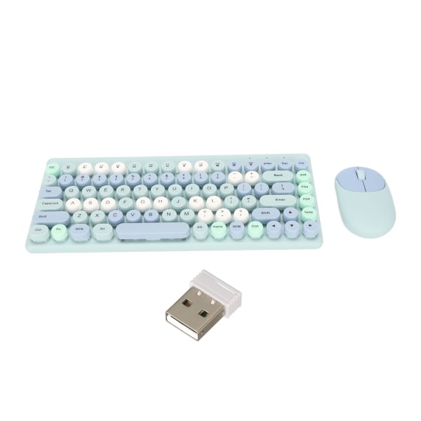 Trådløs tastatur mus Combo 2,4 GHz trådløs mus 86 taster Farverigt tastatursæt med USB-modtager Blå