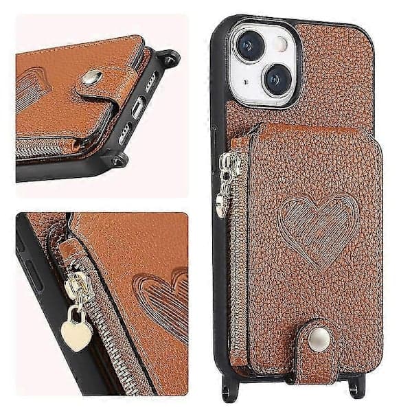 iPhone 15 Plus Læderfodral - Slim PU - Kompatibelt med iPhone 15 Plus Brun