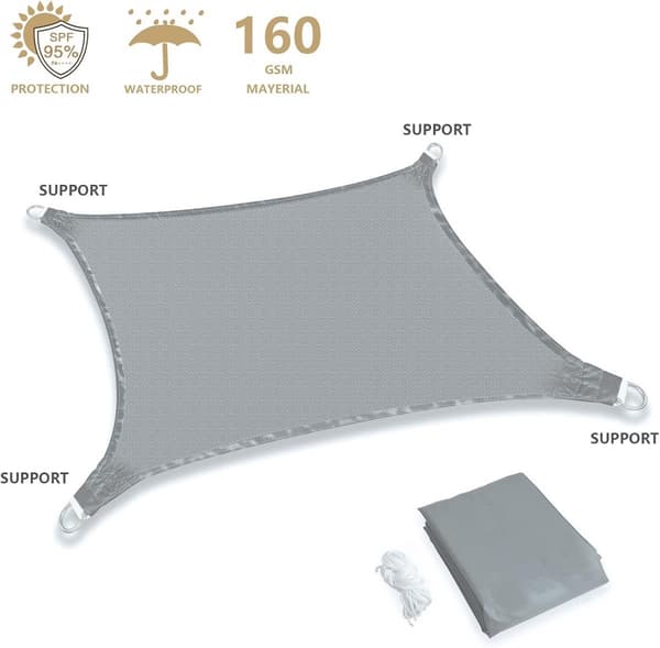 Solsejl, Vandtæt 420D Polyester, 95% UV-beskyttelse, Forstærkede Hjørner, Til Have Terrasse, Mørkegrå, 2,5 x 3 m