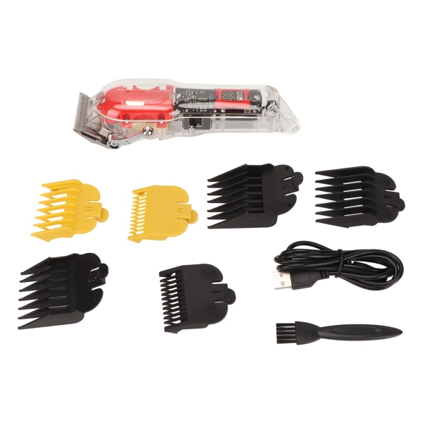 Elektrisk hårklipper Støjsvag LED-skærm skarpt skær hårplejetrimmer med 6 styrekamme gennemsigtig