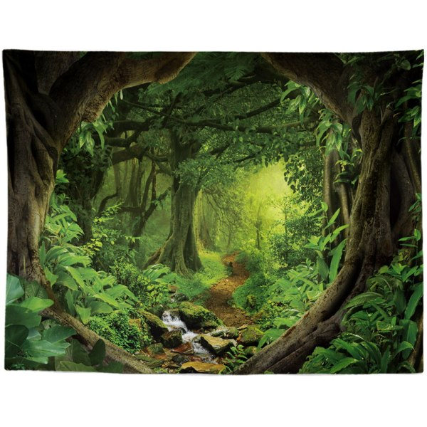 Grön Misty Forest Gobeläng Väggbonad