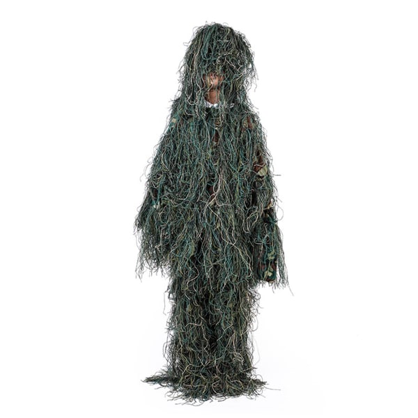 Ghillie Suit 5 i 1 Grön Camo Kostymer inkluderar jacka Byxor Huva Bärväska Camo Tapes för barn Tonåringar Höjd 4,3 till 4,9 fot