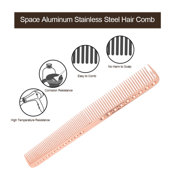 Profesjonelt hår Kam Space Aluminium Rustfritt Stål Antistatisk Kam Skjønnhetsverktøy Bronse