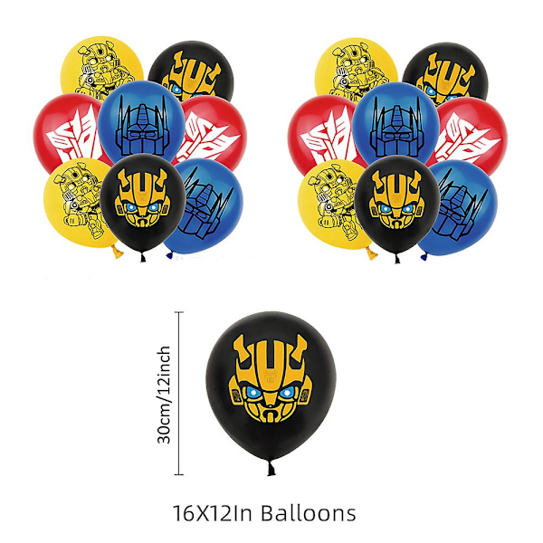 Transformers Coola Pojkars Födelsedagsfest Dekorationer Set Ballonger Banner Tårta Topper Tillbehör Kit